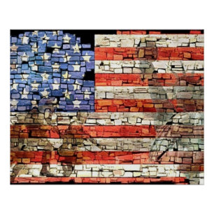 Poster Drapeau vintage Patriotique USA sur mur de pierre
