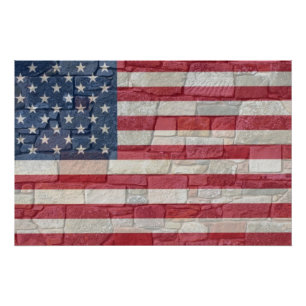 Poster Drapeau vintage Patriotique USA sur mur de pierre