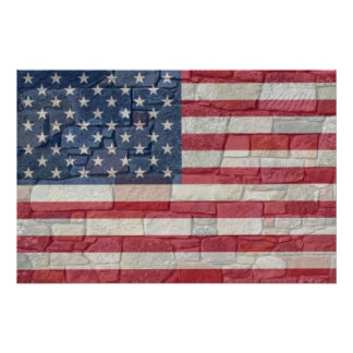Poster Drapeau vintage Patriotique USA sur mur de pierre