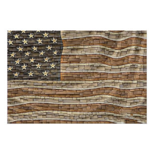 Poster Drapeau vintage Patriotique USA sur mur de pierre