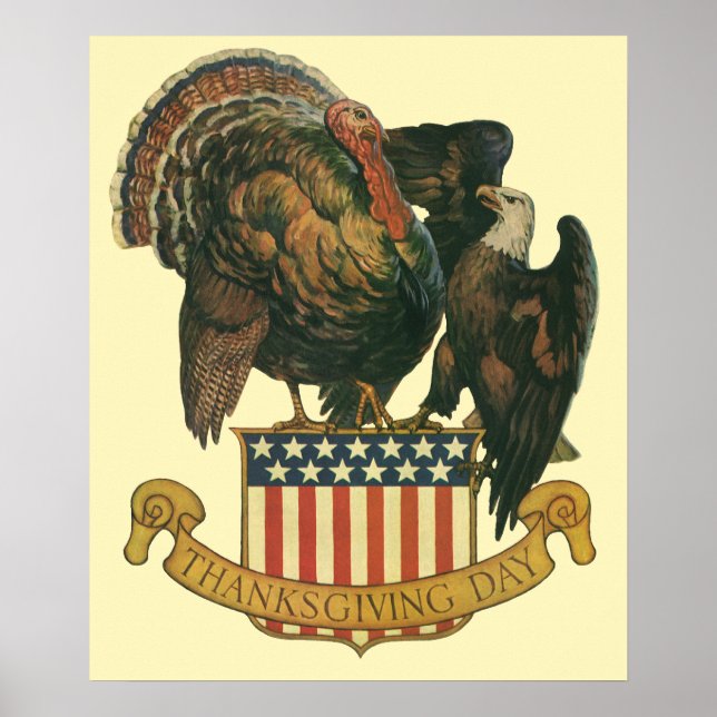 Poster Drapeau vintage Thanksgiving Turquie, Aigle, Drape (Devant)