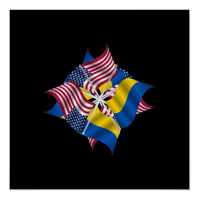 Poster Drapeaux américains et drapeaux ukrainiens (Devant)