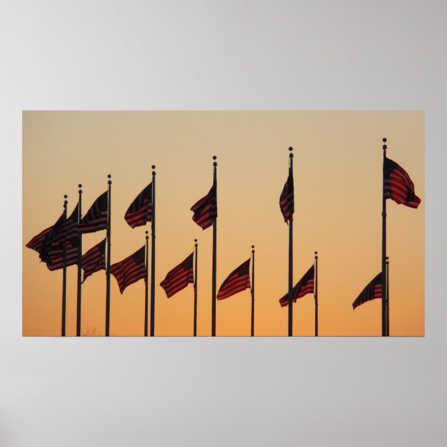 Poster Drapeaux au coucher du soleil American Patriotic U (Devant)