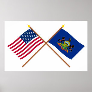 Poster Drapeaux croisés des États-Unis et de la Pennsylva