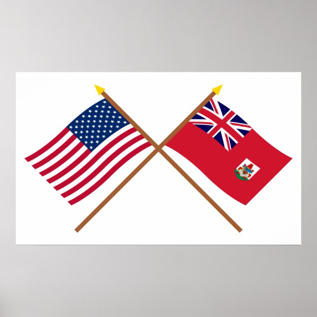 Poster Drapeaux croisés des États-Unis et des Bermudes (Devant)