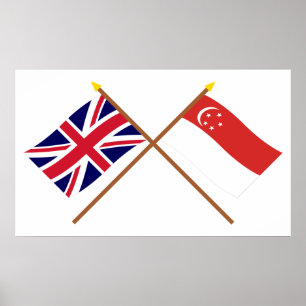 Poster Drapeaux croisés Royaume-Uni et Singapour