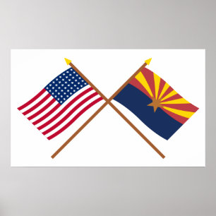 Poster Drapeaux d'état US 48 étoiles et Arizona