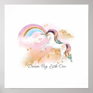 Poster Dream Big, Little One Unicorn et Rainbow