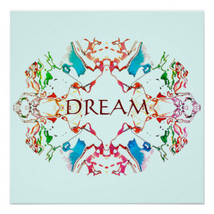 Poster "Dream" Rouge Bleu Vert Bourgogne Mandala sur Aqua