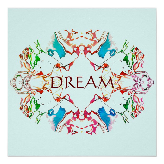 Poster "Dream" Rouge Bleu Vert Bourgogne Mandala sur Aqua (Devant)