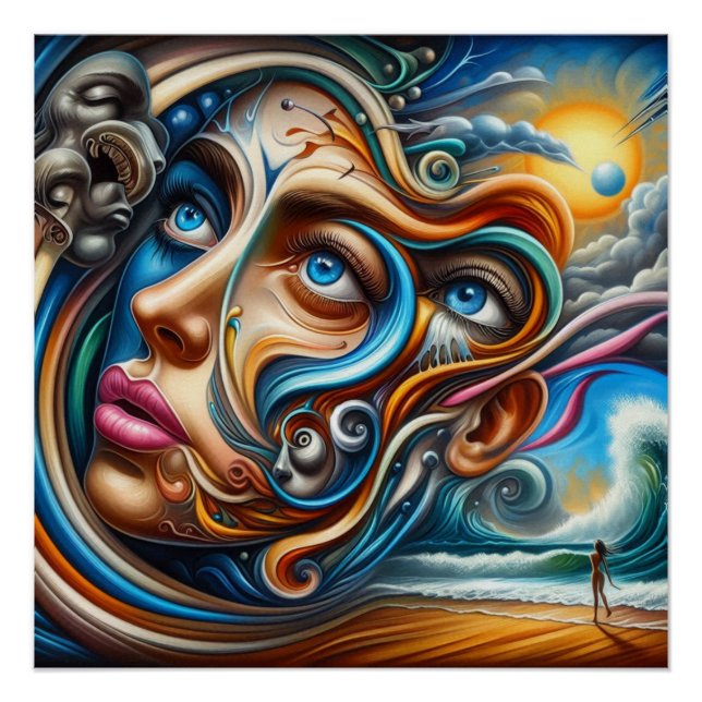 Poster Dreamscape Abstrait Ocean Serenity & Cosmic Wonder (Devant)