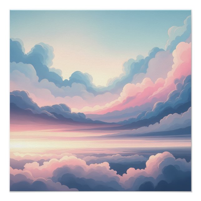 Poster Dreamy Cloudscape Horizon | Soft Pink and Blue Sky (Devant)