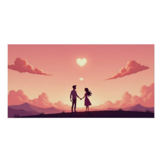 Poster Dreamy Couple Silhouette at Sunset