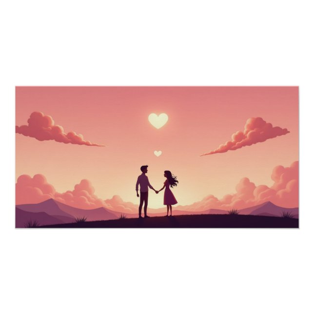 Poster Dreamy Couple Silhouette at Sunset  (Devant)