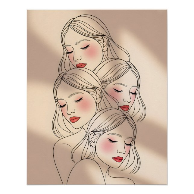 Poster Dreamy Female Faces Print, Closed Eyes, Calming (Devant)