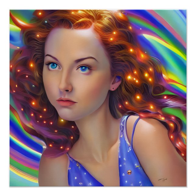 Poster Dreamy Girl with Rainbow Lights (Devant)