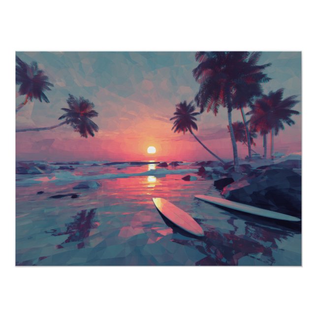 Poster Dreamy Retro Sunset Island Art (Devant)