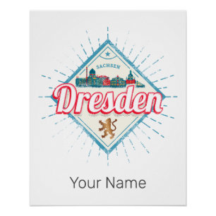 Poster Dresde Allemagne Saxe Retro Skyline Vintage
