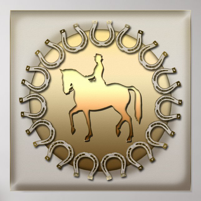 Poster Dressage Horse Rider et Horseshoes (Devant)