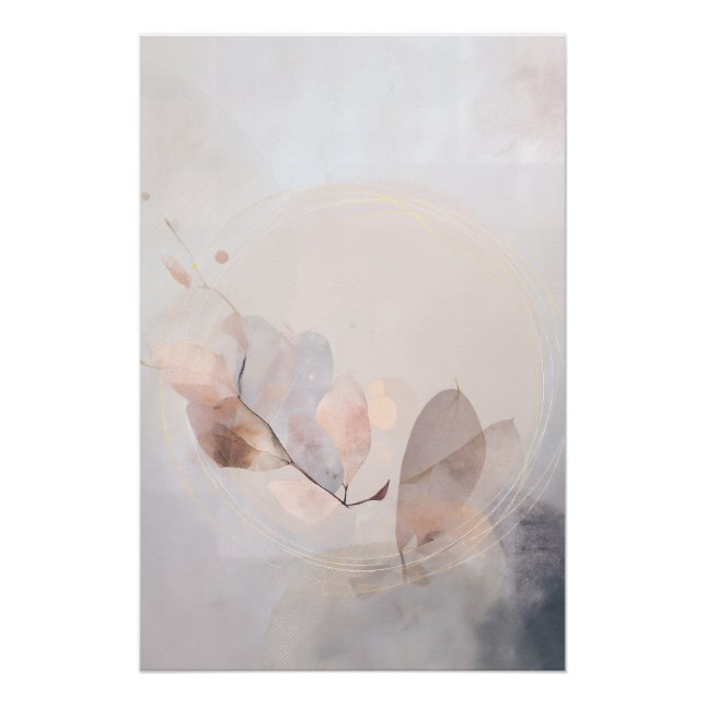 Poster Dried Eucalyptus Leaves Gold Circle Minimal Art (Devant)