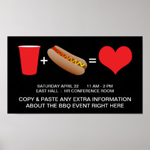 Poster drinks plus hot dogs equals love