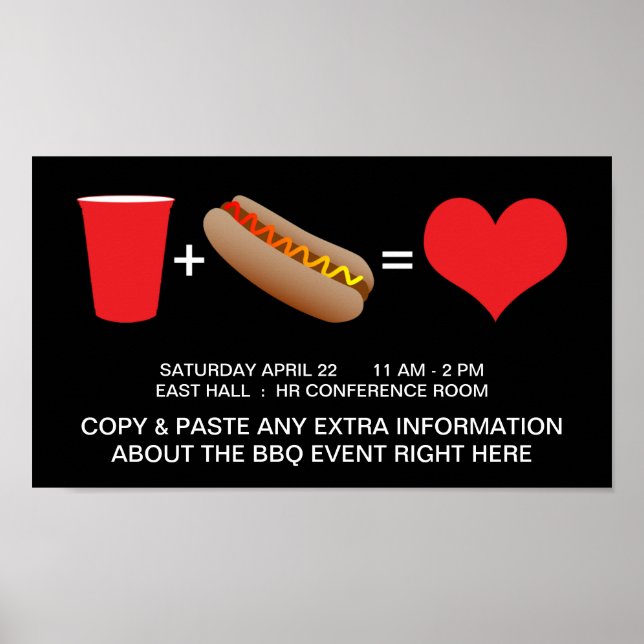Poster drinks plus hot dogs equals love (Devant)
