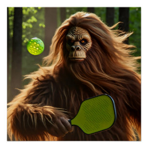 Poster Drôle Bigfoot jouer Pickleball