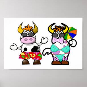 Poster drôle Cartoon Beach Vache Couple Poster