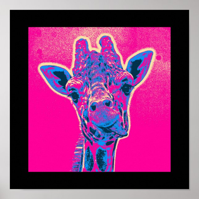 Poster Drôle Giraffe Sticking out son langue (Devant)