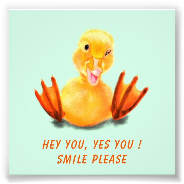 Poster drôle Joyeux Canard Jaune Sourire - Texte p (Devant)