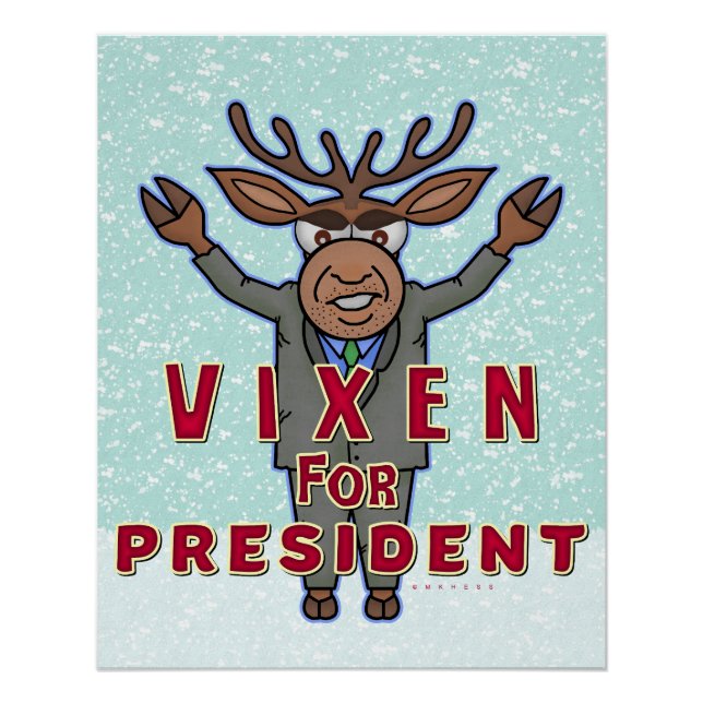 Poster Drôle Noël Vixen Président Reindeer Election (Devant)
