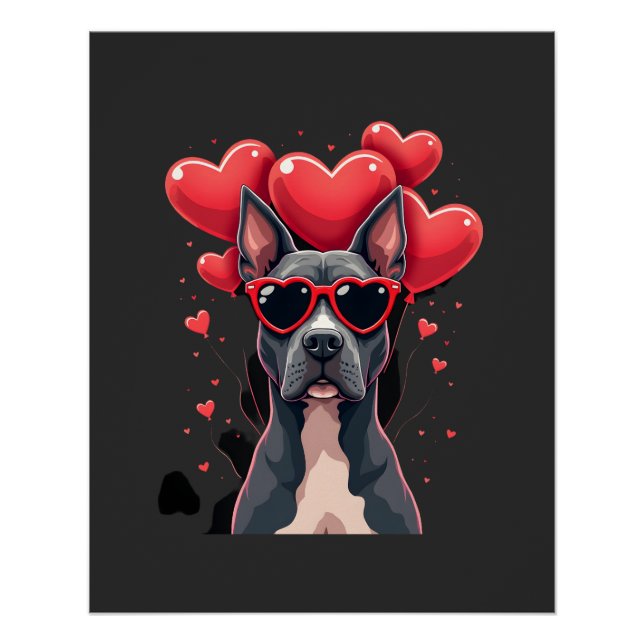 Poster Drôle Pitbull Cœur Saint-Valentin Fête des Pères F (Devant)