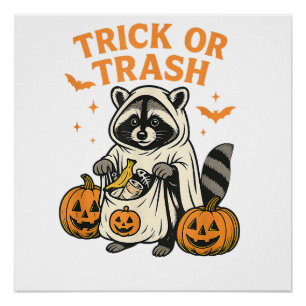Poster Drôle Raccoon Trick ou Trash Halloween