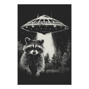 Poster Drôle Raton laveur Noir et Blanc de l'Espace UFO