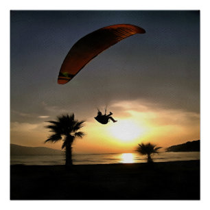 Poster Dropzone At Dusk Adventure Paraglider Art