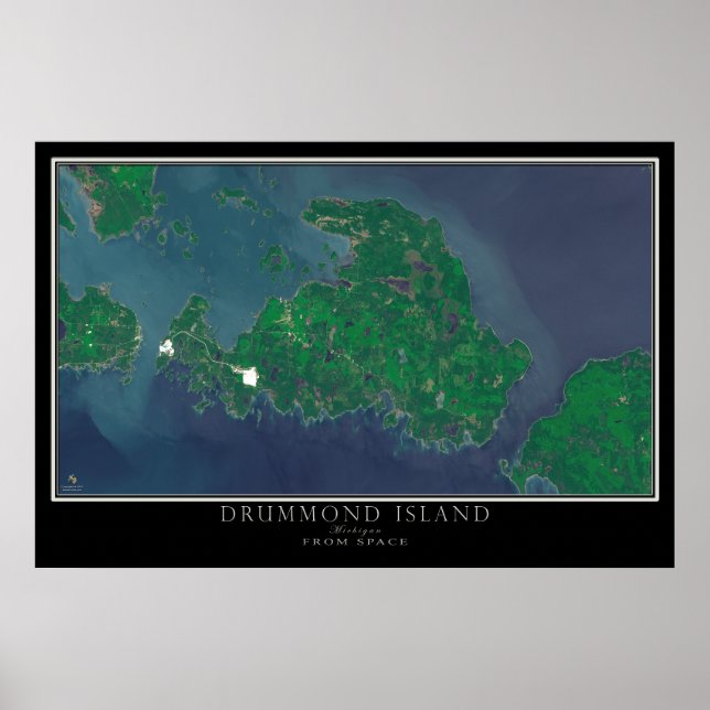 Poster Drummond Island Michigan Carte satellite spatiale (Devant)
