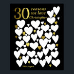 Poster du 30e anniversaire -30 raisons Nous vous a<br><div class="desc">Une merveilleuse idée de 30ème anniversaire. Ce poster fabuleux contient 30 coeurs que vous pouvez remplir de 30 courts messages d'amour. Parfait pour un cadeau spécial de 30ème anniversaire de la famille - ou à utiliser à une trentième fête comme livre d'or. Imprimez grand pour beaucoup d'espace pour écrire à...</div>
