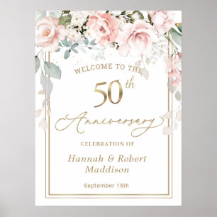 Poster du 50e anniversaire du Mariage Roses roses 