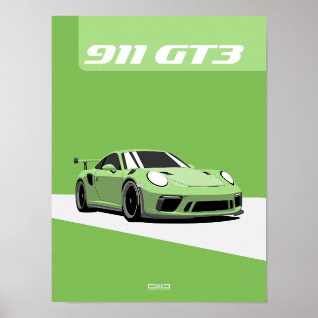 Poster du 911 GT3 - Voiture Green Track (Devant)