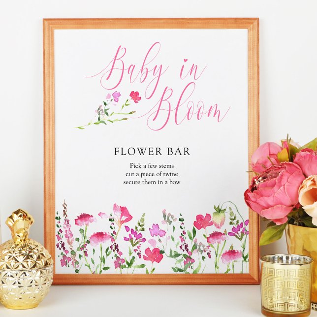 Poster du Baby in Bloom Rose Fleur sauvage Bar à f (Baby in Bloom Flower Bar Sign from my Pink Wildflower Collection. Message me to create more items.)