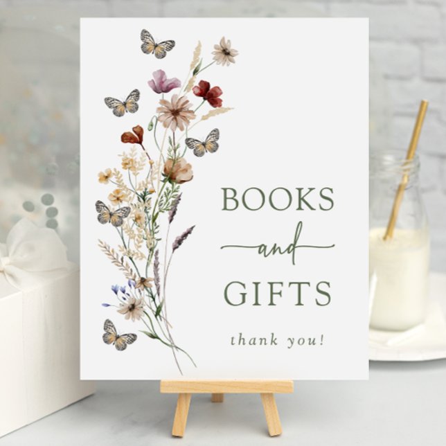 Poster du Baby shower Cadeaux aux papillons verts (Sage Green Butterfly Gifts Baby Shower Poster by Painted Paperie
)