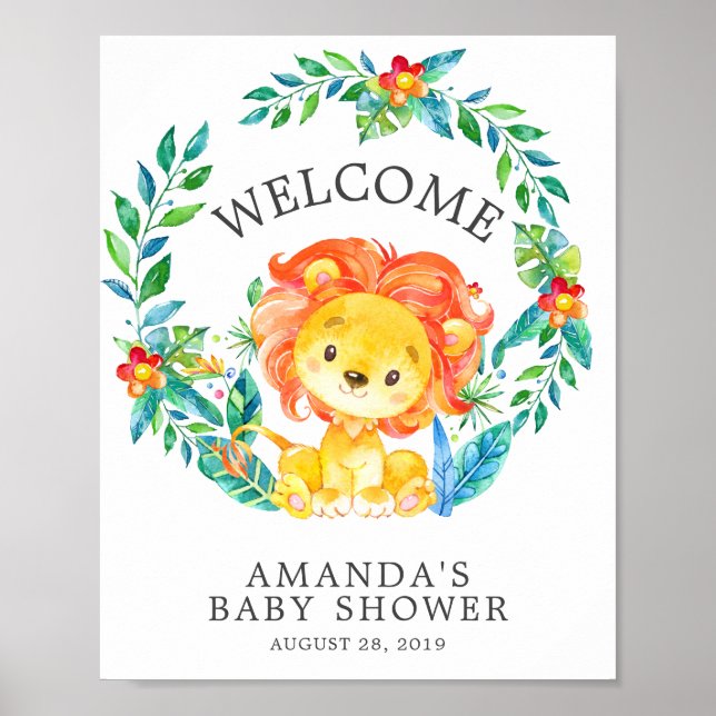 Poster du Baby shower de bienvenue du lion de la j (Devant)