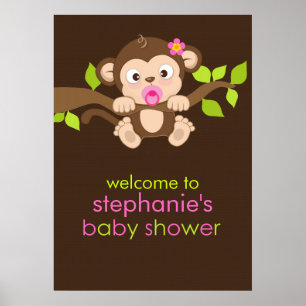 Poster du Baby shower de fille de petite singe mig