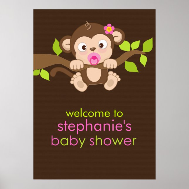 Poster du Baby shower de fille de petite singe mig (Devant)