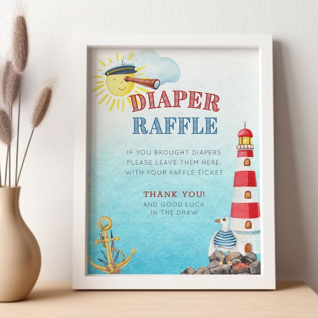 Poster du Baby shower de la barrette nautique (Diaper Raffle Sign - printed or digital - from my Ahoy it's a boy Nautical Baby Shower collection)