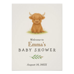Poster du Baby shower de la vache Highland