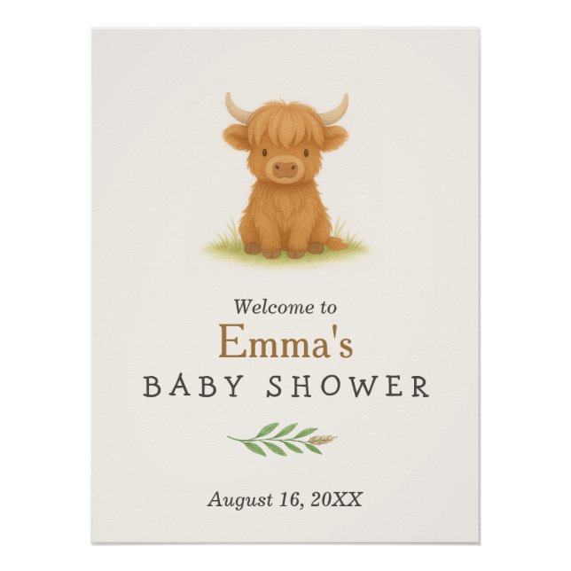 Poster du Baby shower de la vache Highland (Devant)