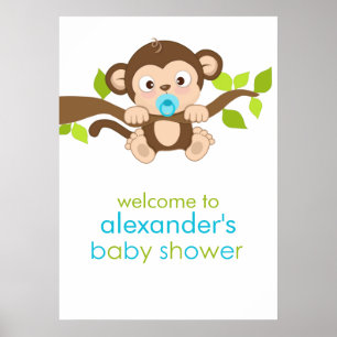 Poster du Baby shower de petit singe mignon