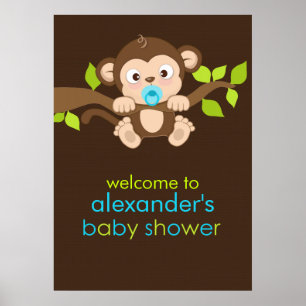 Poster du Baby shower de petit singe mignon
