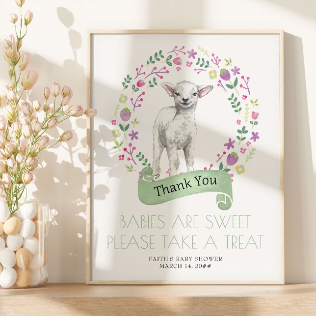 Poster du Baby shower de printemps de Little Lamb  (Spring Lamb Favor Table Sign from my Little Bunny & Little Lamb Baby Shower collection)